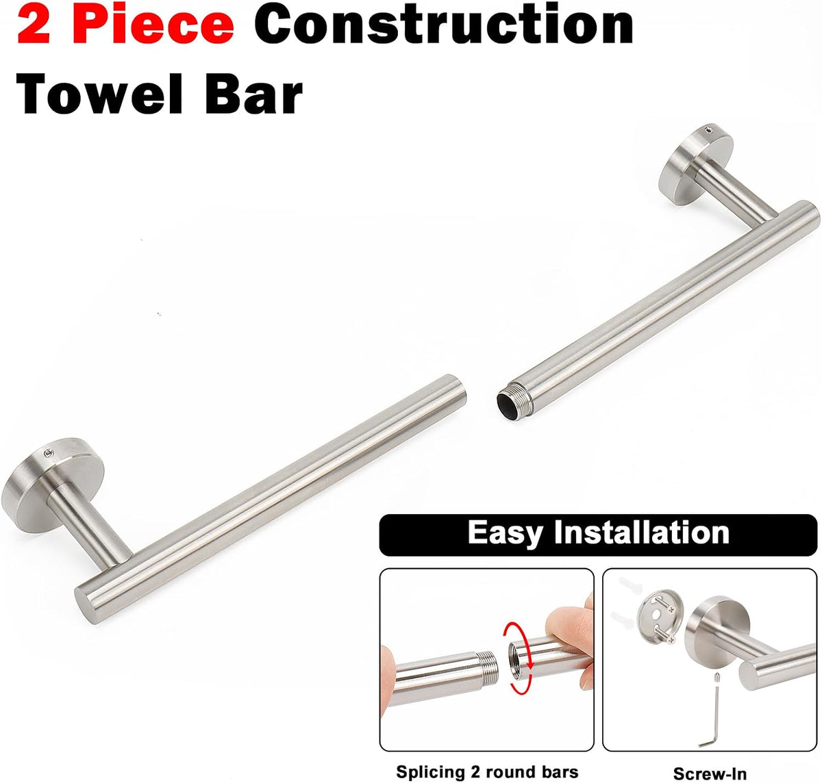 Bath Towel Bar, Thicken Stainless Steel Shower Towel Rack Holder Wall Mounted for Bathroom, 20-lnch Overall Length-17-lnch Usable Hanging Space (Brushed Nickel)