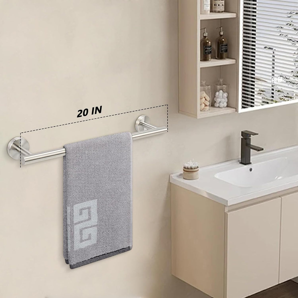 Bath Towel Bar, Thicken Stainless Steel Shower Towel Rack Holder Wall Mounted for Bathroom, 20-lnch Overall Length-17-lnch Usable Hanging Space (Brushed Nickel)