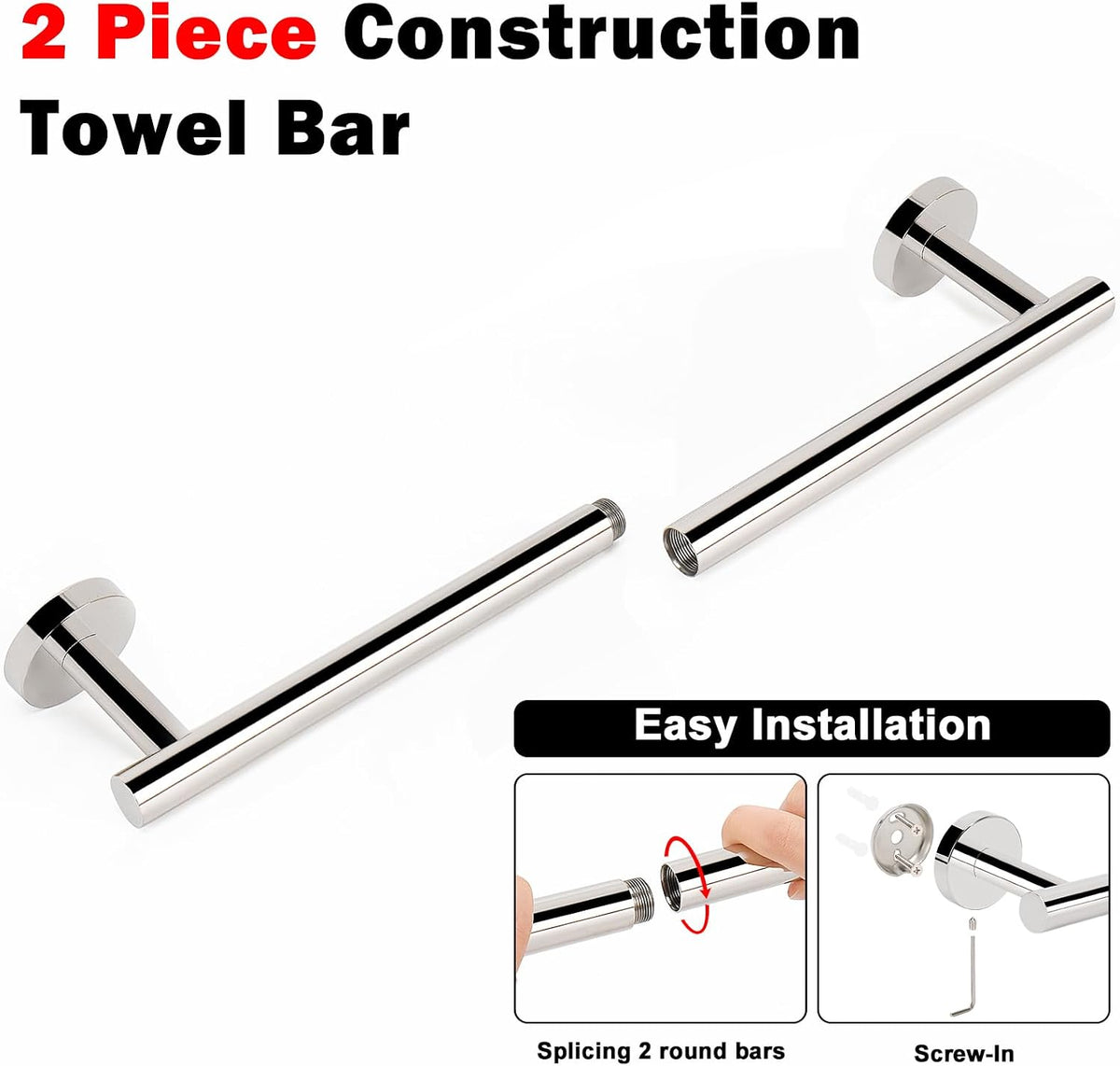 Bath Towel Bar, Thicken Stainless Steel Shower Towel Rack Holder Wall Mounted for Bathroom, 20-lnch Overall Length-17-lnch Usable Hanging Space (Brushed Nickel)