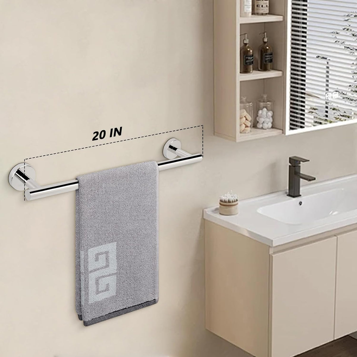 Bath Towel Bar, Thicken Stainless Steel Shower Towel Rack Holder Wall Mounted for Bathroom, 20-lnch Overall Length-17-lnch Usable Hanging Space (Brushed Nickel)
