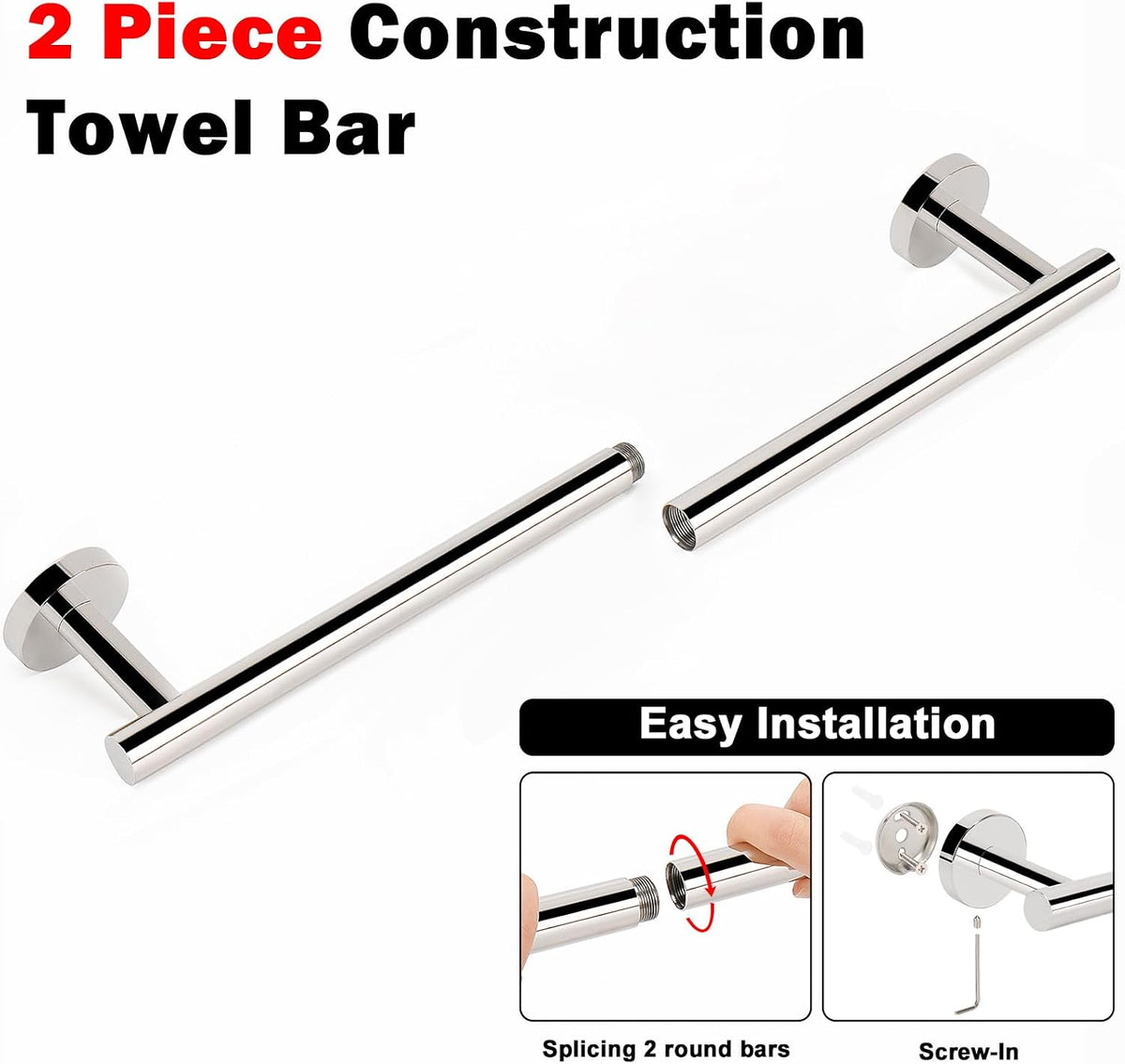 Bath Towel Bar, Thicken Stainless Steel Shower Towel Rack Holder Wall Mounted for Bathroom, 20-lnch Overall Length-17-lnch Usable Hanging Space (Brushed Nickel)