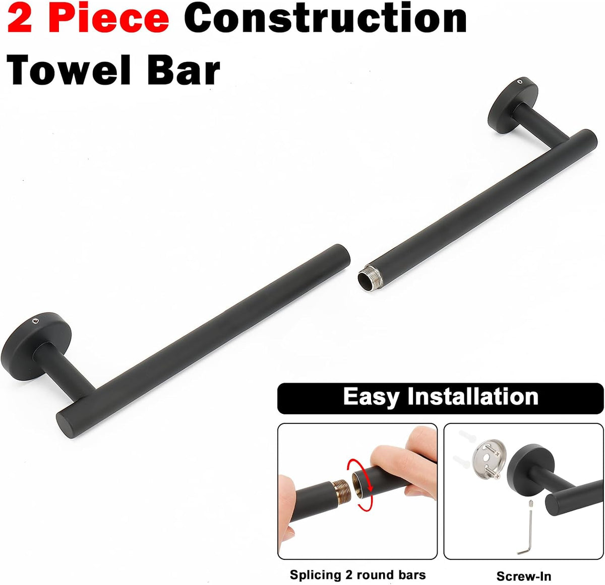 Bath Towel Bar, Thicken Stainless Steel Shower Towel Rack Holder Wall Mounted for Bathroom, 20-lnch Overall Length-17-lnch Usable Hanging Space (Brushed Nickel)