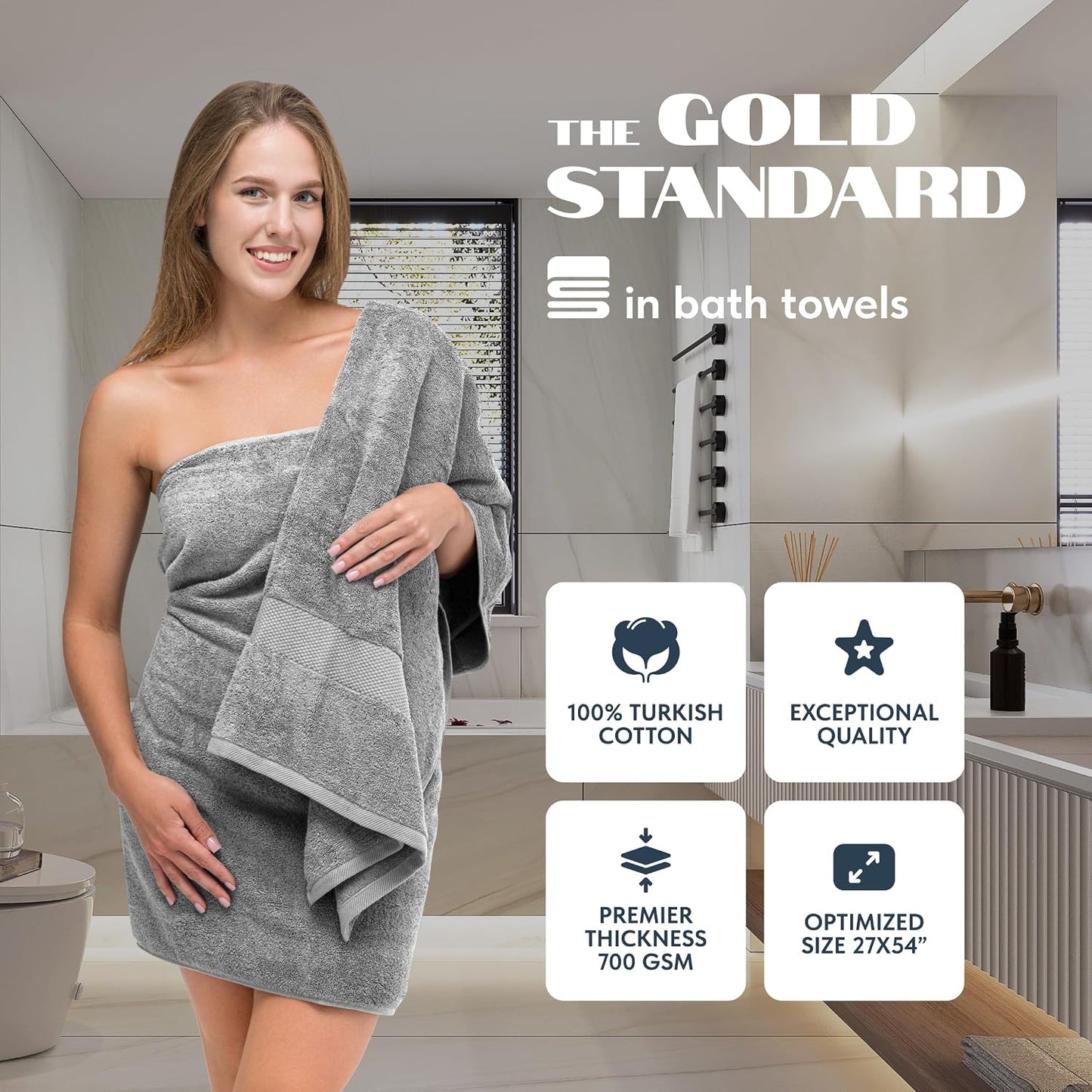 Luxury Bath Towels Set of 4 Large - 700 GSM Turkish Cotton Ultra Soft Bath Towels 27x54 | Highly Absorbent and Quick Dry | Hotel Towels for Bathroom Luxury, Plush Shower Towels, White