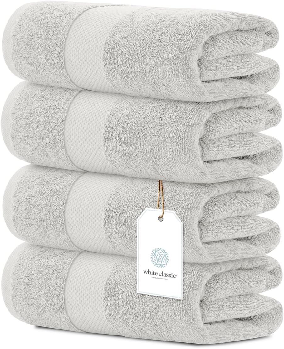 Luxury Bath Towels Set of 4 Large - 700 GSM Turkish Cotton Ultra Soft Bath Towels 27x54 | Highly Absorbent and Quick Dry | Hotel Towels for Bathroom Luxury, Plush Shower Towels, White