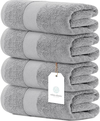 Luxury Bath Towels Set of 4 Large - 700 GSM Turkish Cotton Ultra Soft Bath Towels 27x54 | Highly Absorbent and Quick Dry | Hotel Towels for Bathroom Luxury, Plush Shower Towels, White