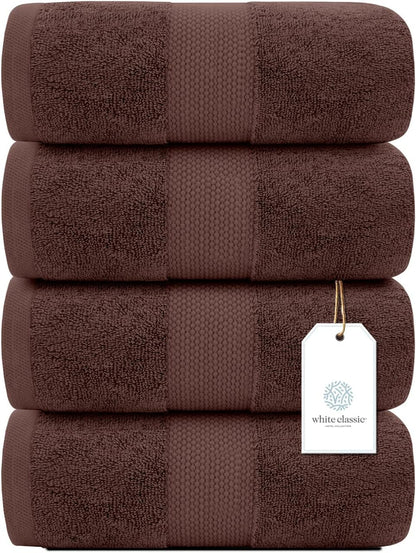 Luxury Bath Towels Set of 4 Large - 700 GSM Turkish Cotton Ultra Soft Bath Towels 27x54 | Highly Absorbent and Quick Dry | Hotel Towels for Bathroom Luxury, Plush Shower Towels, White