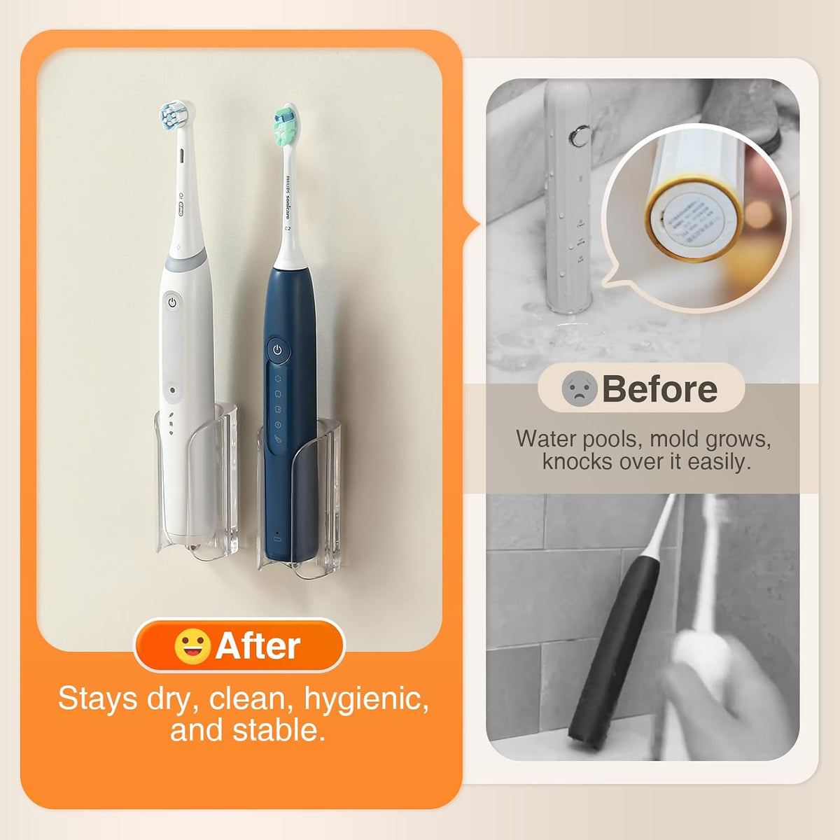 Electric Toothbrush Holder for Bathroom, Adhesive Toothbrush Stand