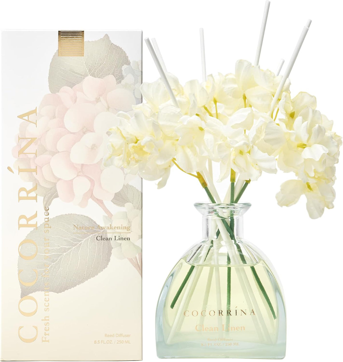 Reed Diffuser - 8.5 Oz Clean Linen Reed Diffuser with 8 Sticks for Home Bathroom Shelf Decor (Simple Luxe Collection)