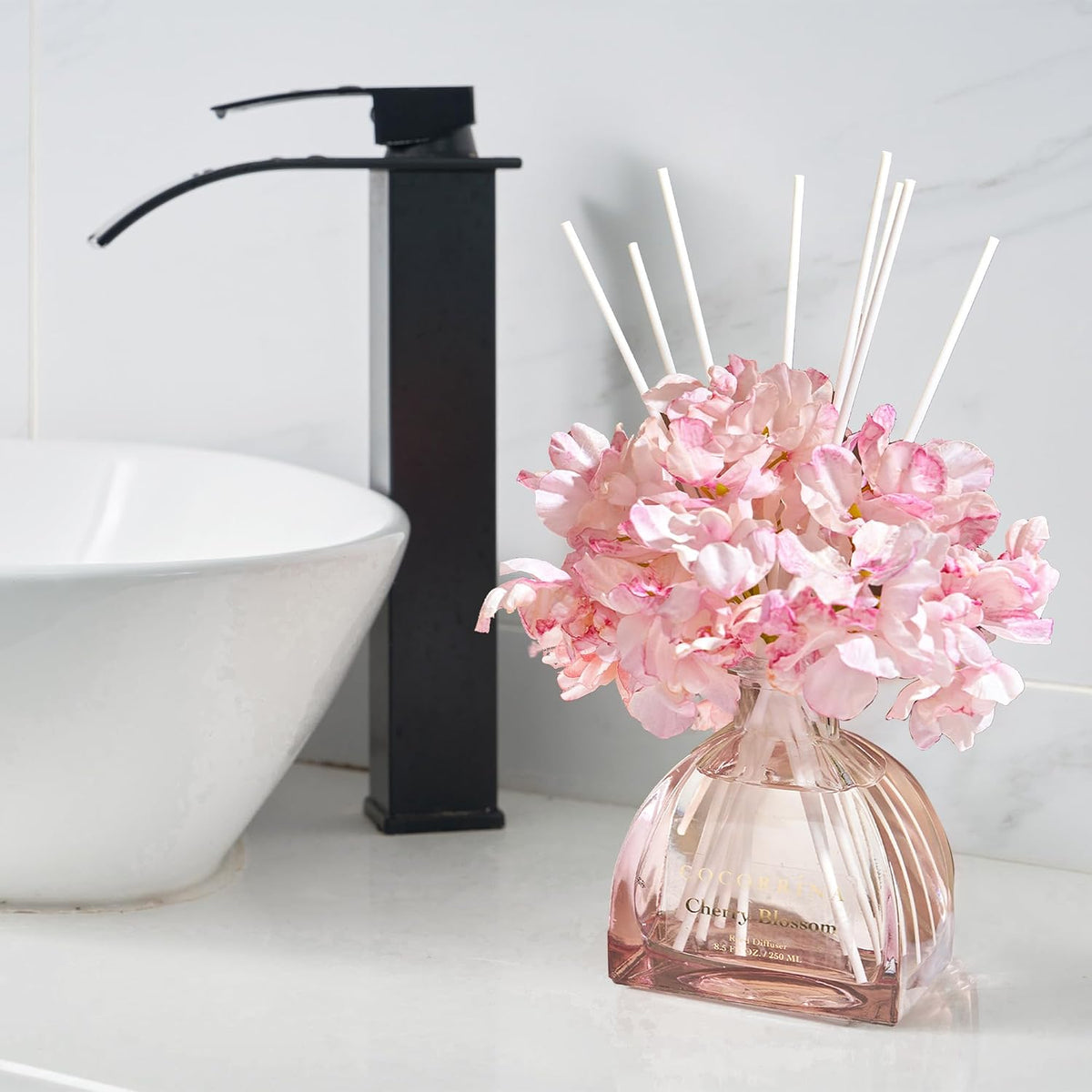 Reed Diffuser - 8.5 Oz Clean Linen Reed Diffuser with 8 Sticks for Home Bathroom Shelf Decor (Simple Luxe Collection)