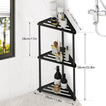 Standing Shower Caddy Corner, 3 Tier Stainless Steel Shower Organizer Stand, Rustproof Corner Shower Shelves, Corner Shower Caddy Bathroom Shower Stand, Black