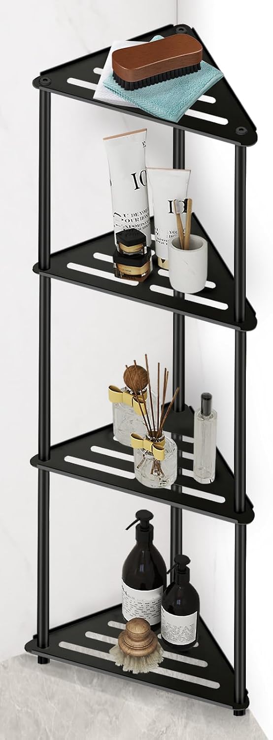 Standing Shower Caddy Corner, 3 Tier Stainless Steel Shower Organizer Stand, Rustproof Corner Shower Shelves, Corner Shower Caddy Bathroom Shower Stand, Black