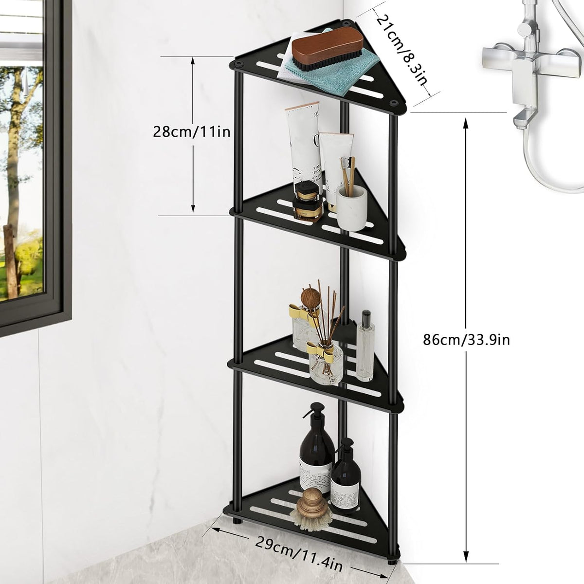 Standing Shower Caddy Corner, 3 Tier Stainless Steel Shower Organizer Stand, Rustproof Corner Shower Shelves, Corner Shower Caddy Bathroom Shower Stand, Black
