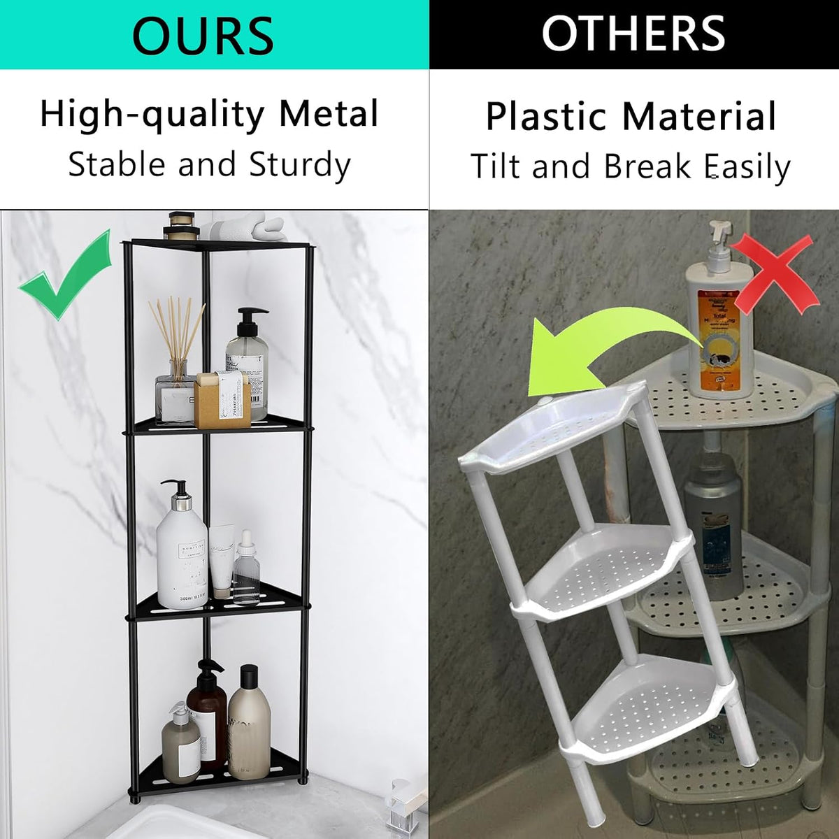 Standing Shower Caddy Corner, 3 Tier Stainless Steel Shower Organizer Stand, Rustproof Corner Shower Shelves, Corner Shower Caddy Bathroom Shower Stand, Black