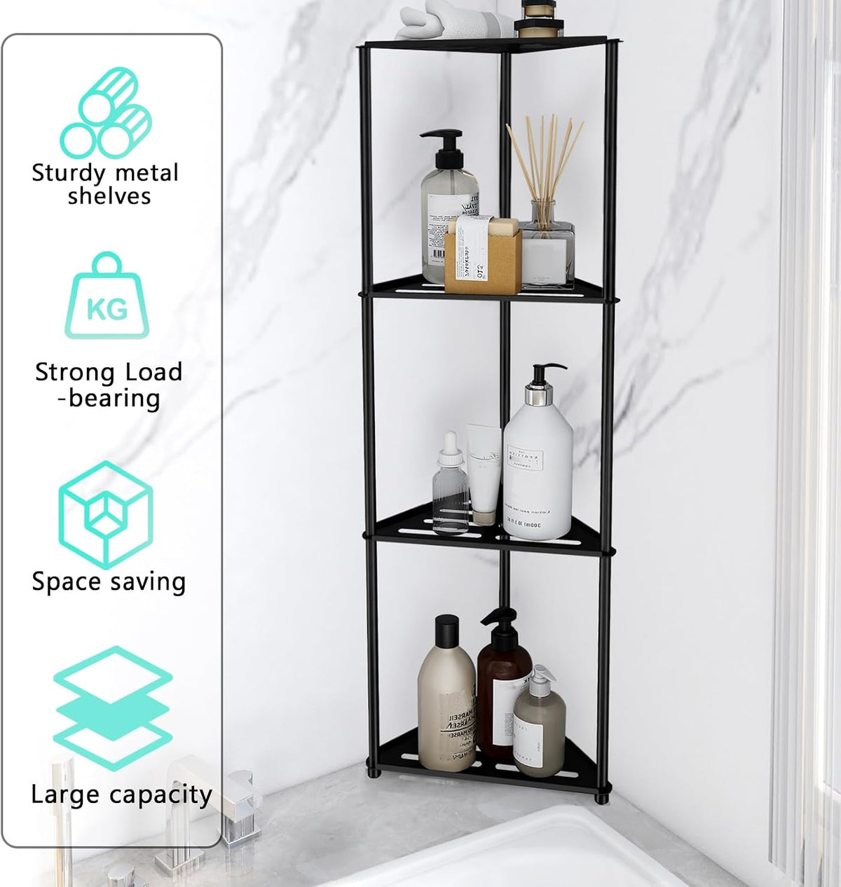 Standing Shower Caddy Corner, 3 Tier Stainless Steel Shower Organizer Stand, Rustproof Corner Shower Shelves, Corner Shower Caddy Bathroom Shower Stand, Black