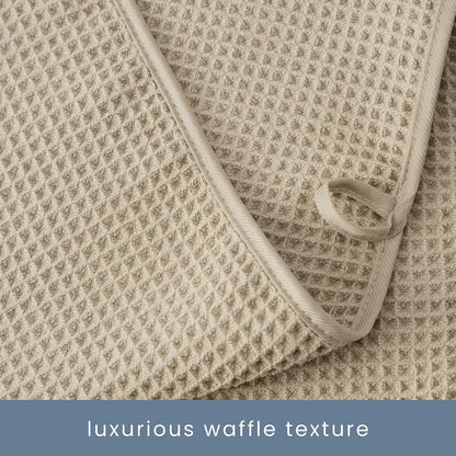 . Aura Waffle Bath Towel Set, 6 Pieces, Beige | 2 Bath Towels, 2 Hand Towels, 2 Wash Cloths, Absorbent Microfiber, Quick-Dry and Lightweight, 420GSM