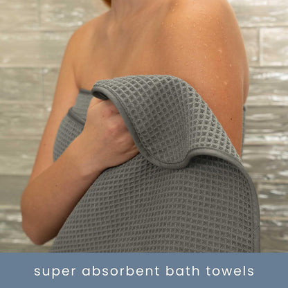 . Aura Waffle Bath Towel Set, 6 Pieces, Beige | 2 Bath Towels, 2 Hand Towels, 2 Wash Cloths, Absorbent Microfiber, Quick-Dry and Lightweight, 420GSM