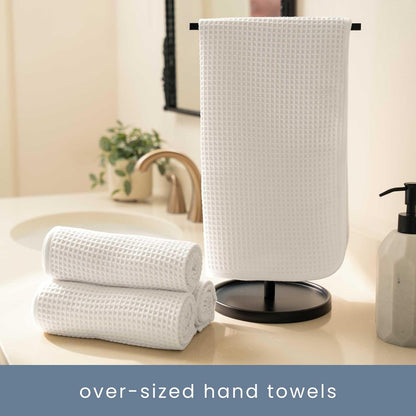 . Aura Waffle Bath Towel Set, 6 Pieces, Beige | 2 Bath Towels, 2 Hand Towels, 2 Wash Cloths, Absorbent Microfiber, Quick-Dry and Lightweight, 420GSM