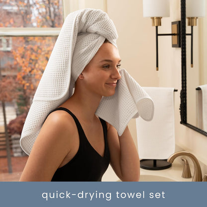 . Aura Waffle Bath Towel Set, 6 Pieces, Beige | 2 Bath Towels, 2 Hand Towels, 2 Wash Cloths, Absorbent Microfiber, Quick-Dry and Lightweight, 420GSM