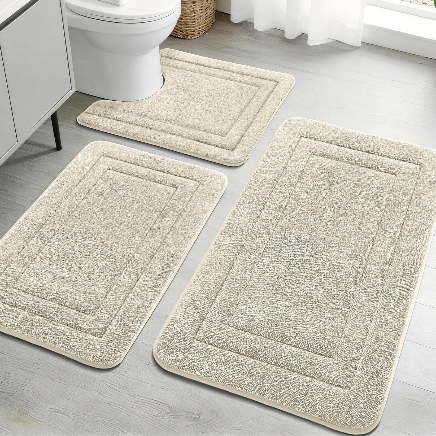 2-Piece Towel-Like Memory Foam Bathroom Rug Set, Dark Grey