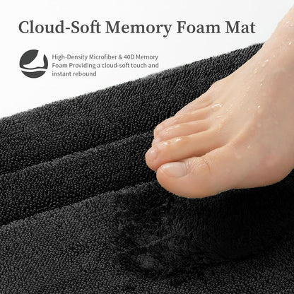 2-Piece Towel-Like Memory Foam Bathroom Rug Set, Dark Grey