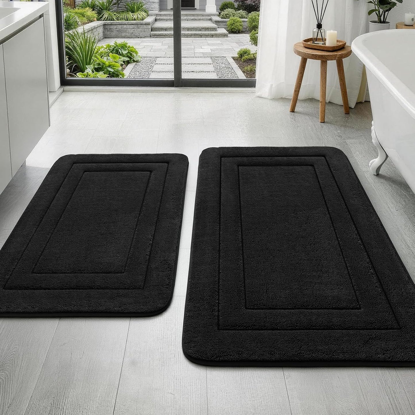 2-Piece Towel-Like Memory Foam Bathroom Rug Set, Dark Grey