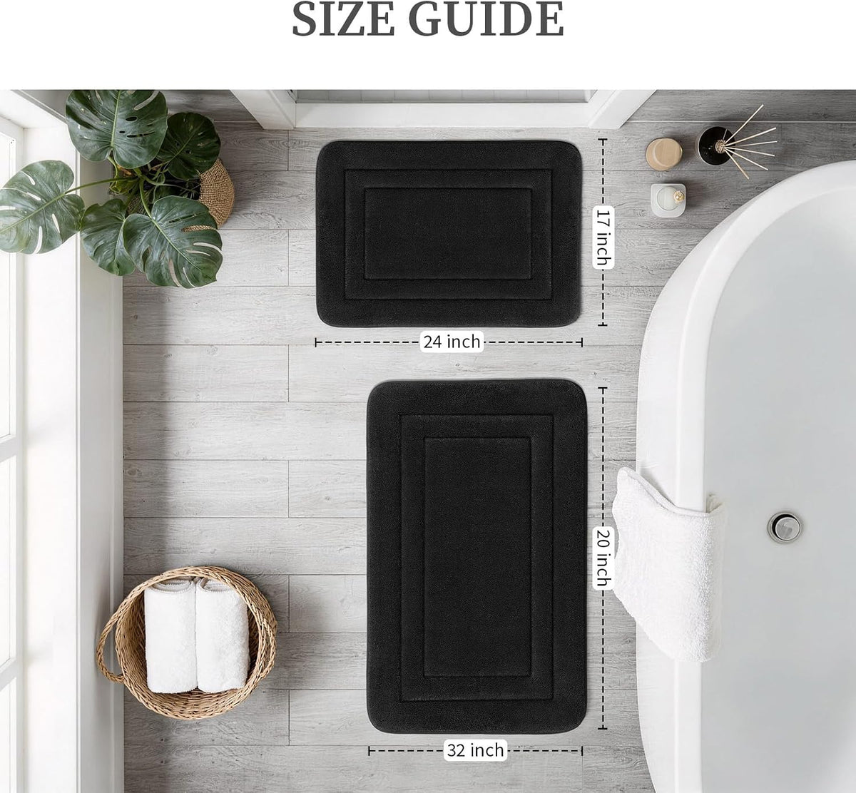 2-Piece Towel-Like Memory Foam Bathroom Rug Set, Dark Grey
