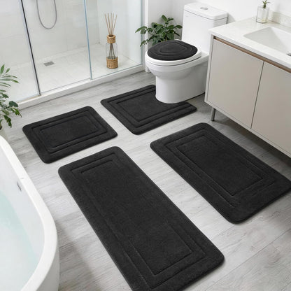 2-Piece Towel-Like Memory Foam Bathroom Rug Set, Dark Grey