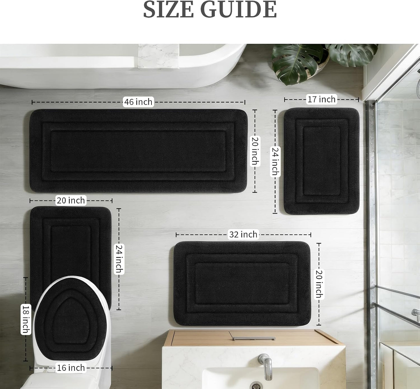 2-Piece Towel-Like Memory Foam Bathroom Rug Set, Dark Grey