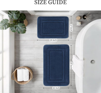 2-Piece Towel-Like Memory Foam Bathroom Rug Set, Dark Grey
