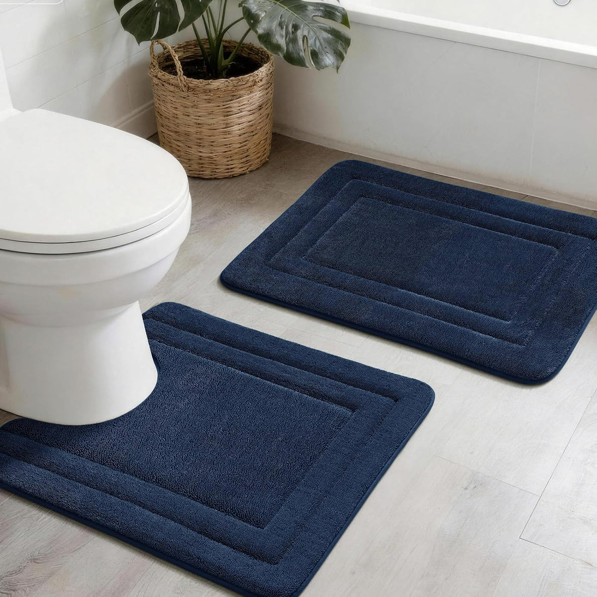 2-Piece Towel-Like Memory Foam Bathroom Rug Set, Dark Grey