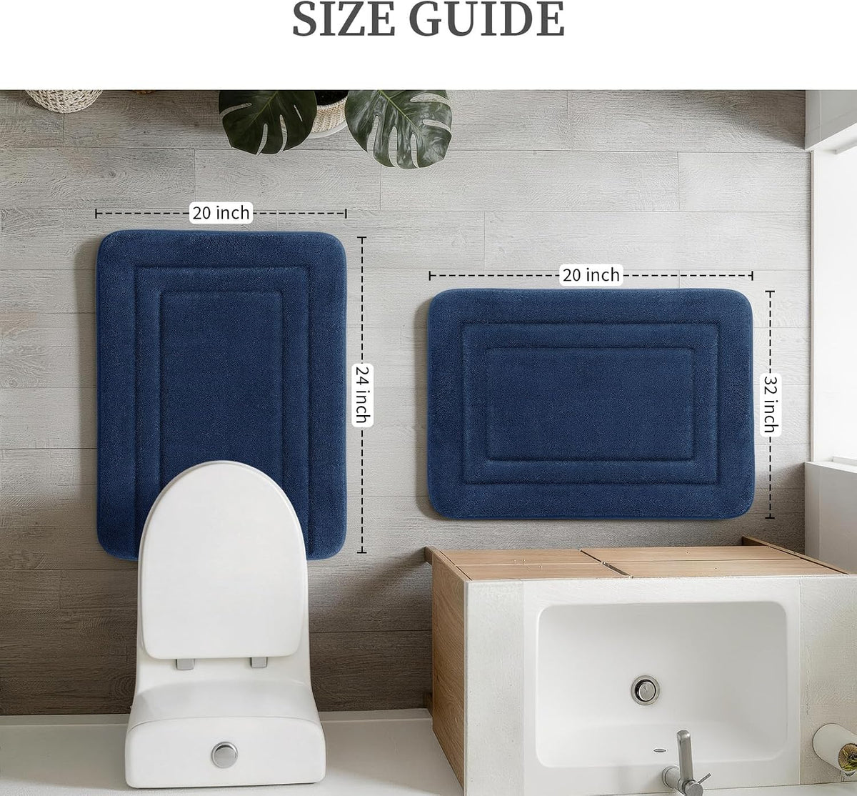 2-Piece Towel-Like Memory Foam Bathroom Rug Set, Dark Grey