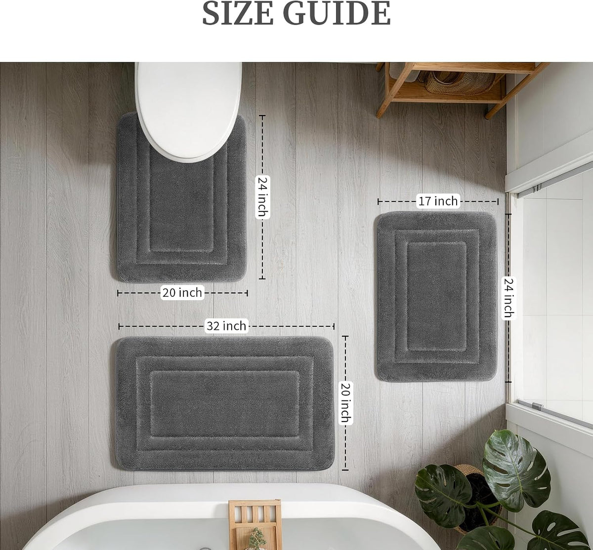 2-Piece Towel-Like Memory Foam Bathroom Rug Set, Dark Grey