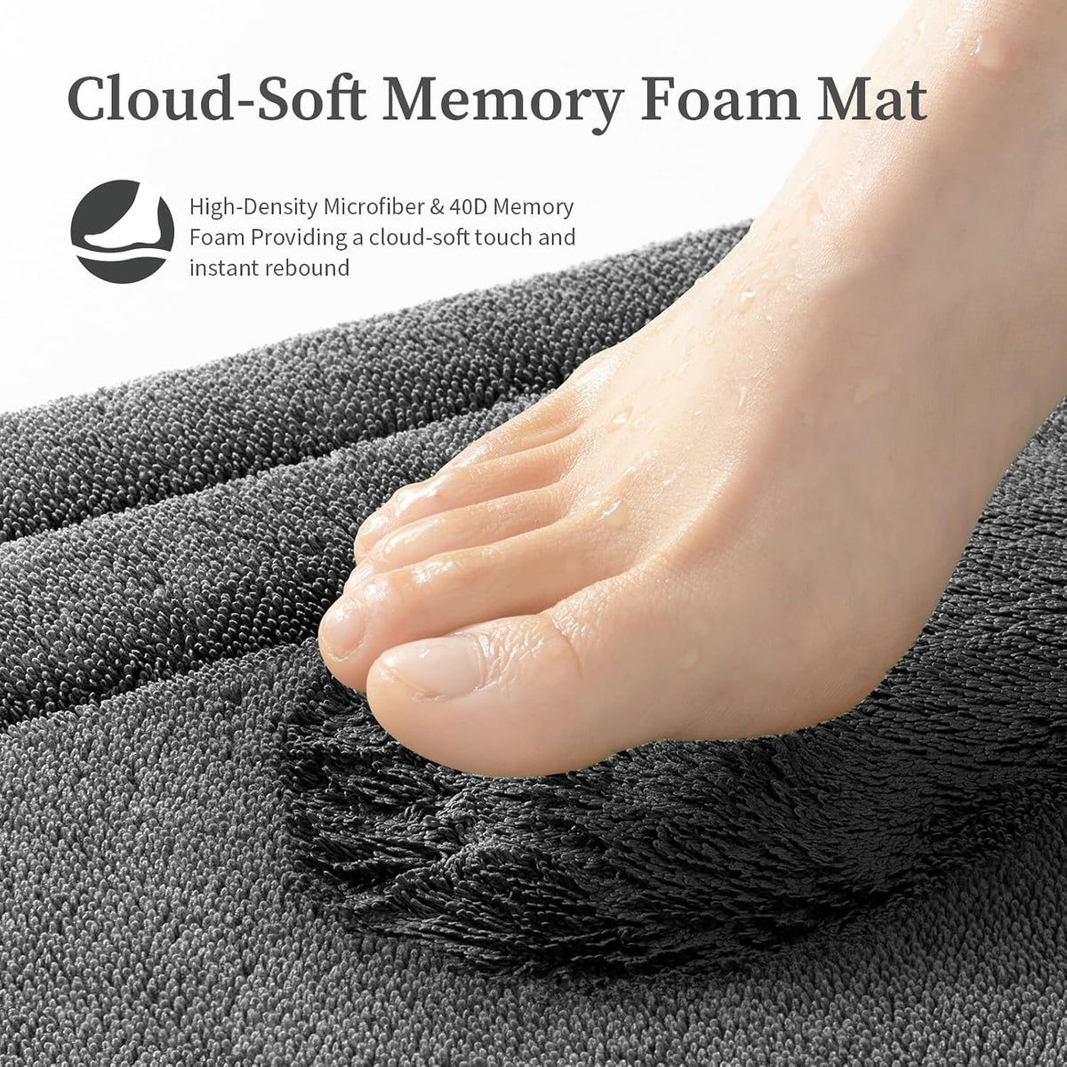 2-Piece Towel-Like Memory Foam Bathroom Rug Set, Dark Grey