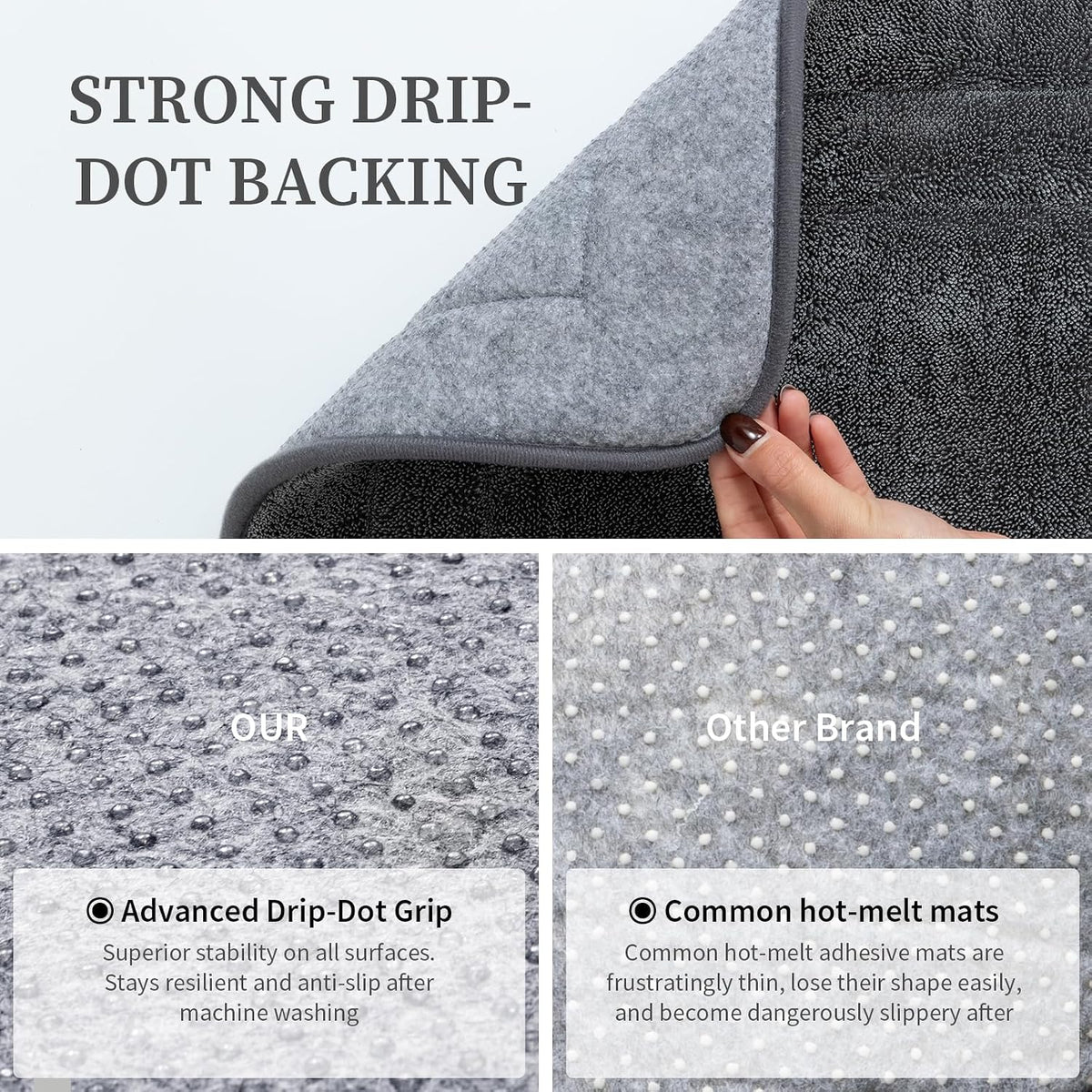 2-Piece Towel-Like Memory Foam Bathroom Rug Set, Dark Grey
