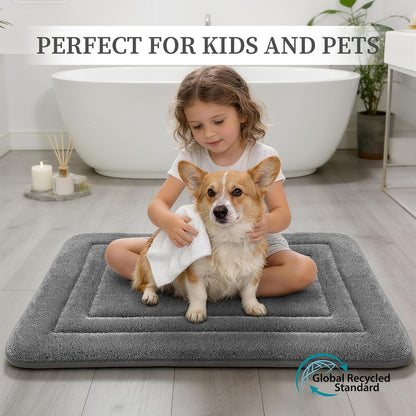 2-Piece Towel-Like Memory Foam Bathroom Rug Set, Dark Grey