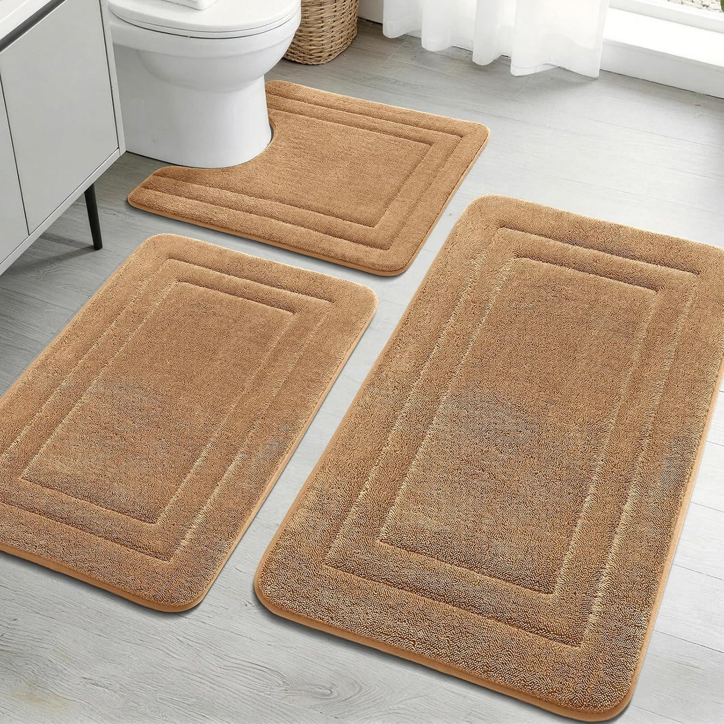 2-Piece Towel-Like Memory Foam Bathroom Rug Set, Dark Grey