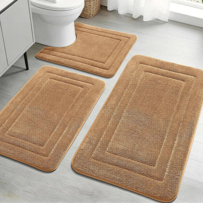 2-Piece Towel-Like Memory Foam Bathroom Rug Set, Dark Grey