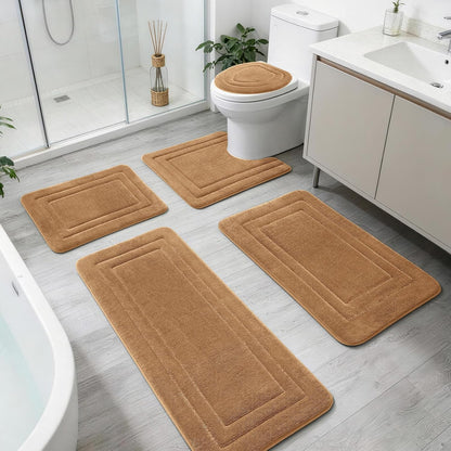 2-Piece Towel-Like Memory Foam Bathroom Rug Set, Dark Grey