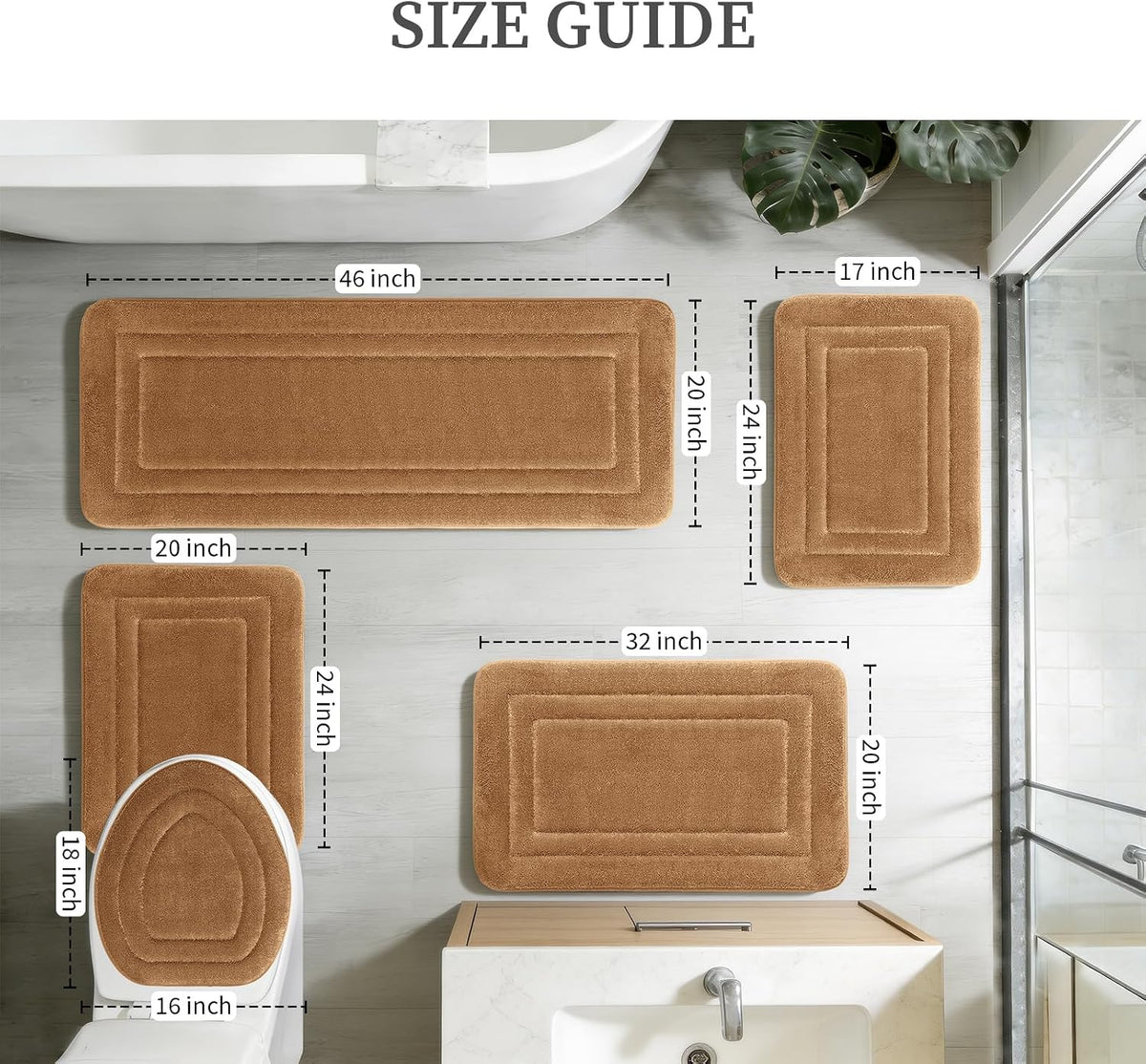 2-Piece Towel-Like Memory Foam Bathroom Rug Set, Dark Grey