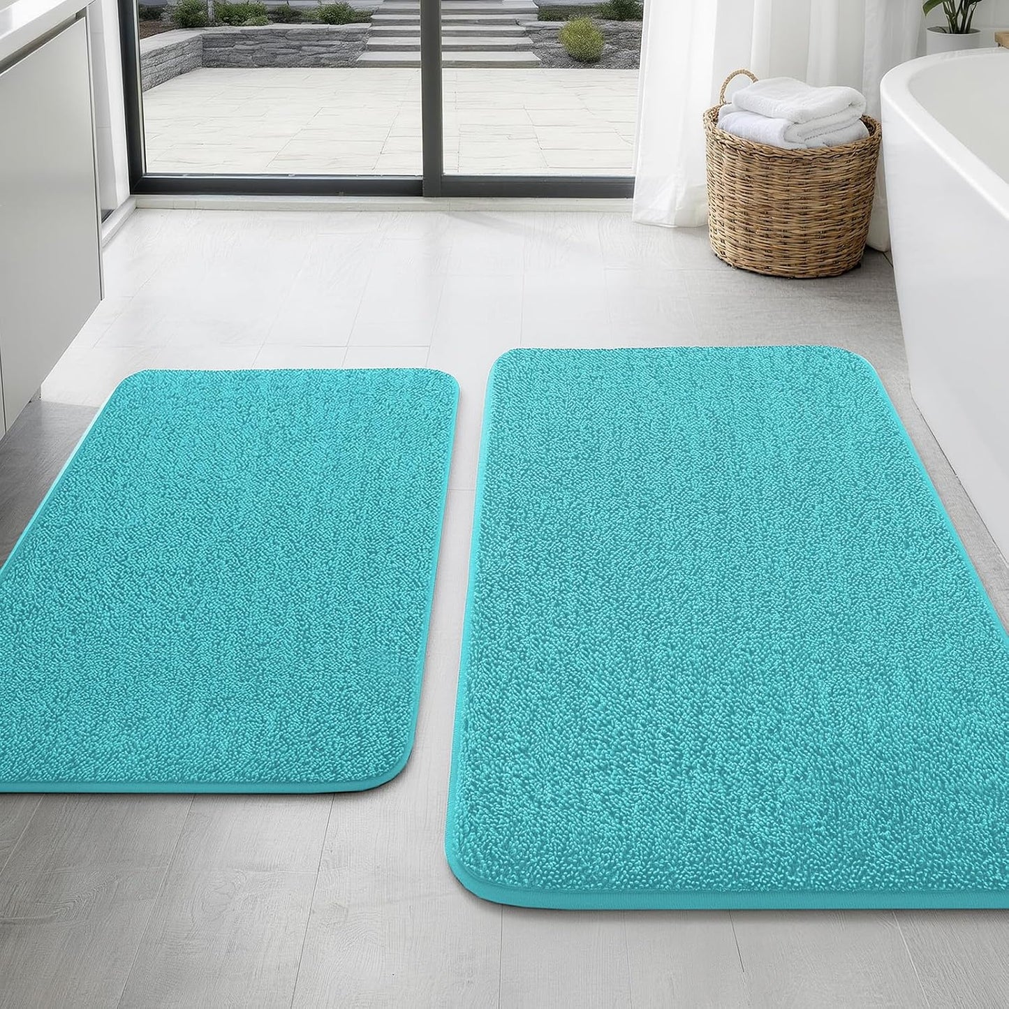 2-Piece Towel-Like Memory Foam Bathroom Rug Set, Dark Grey