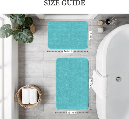 2-Piece Towel-Like Memory Foam Bathroom Rug Set, Dark Grey