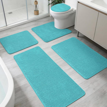 2-Piece Towel-Like Memory Foam Bathroom Rug Set, Dark Grey