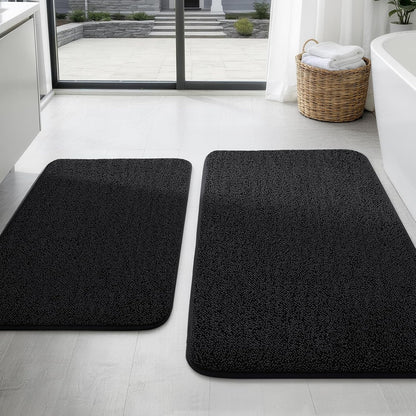 2-Piece Towel-Like Memory Foam Bathroom Rug Set, Dark Grey