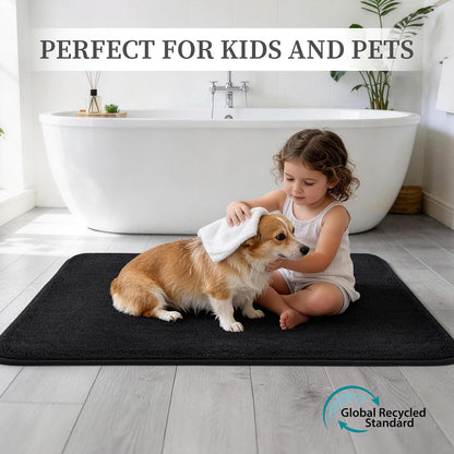 2-Piece Towel-Like Memory Foam Bathroom Rug Set, Dark Grey