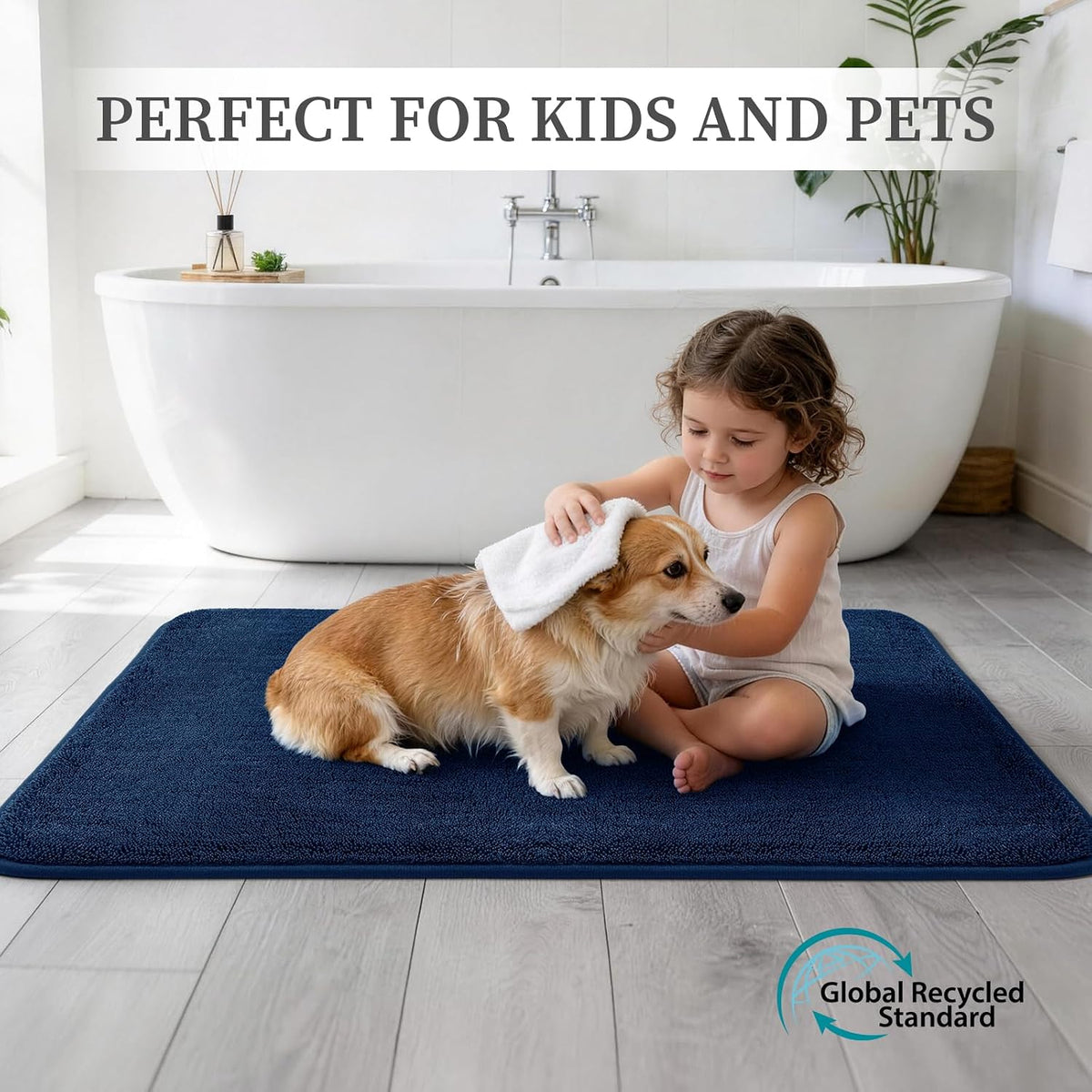 2-Piece Towel-Like Memory Foam Bathroom Rug Set, Dark Grey