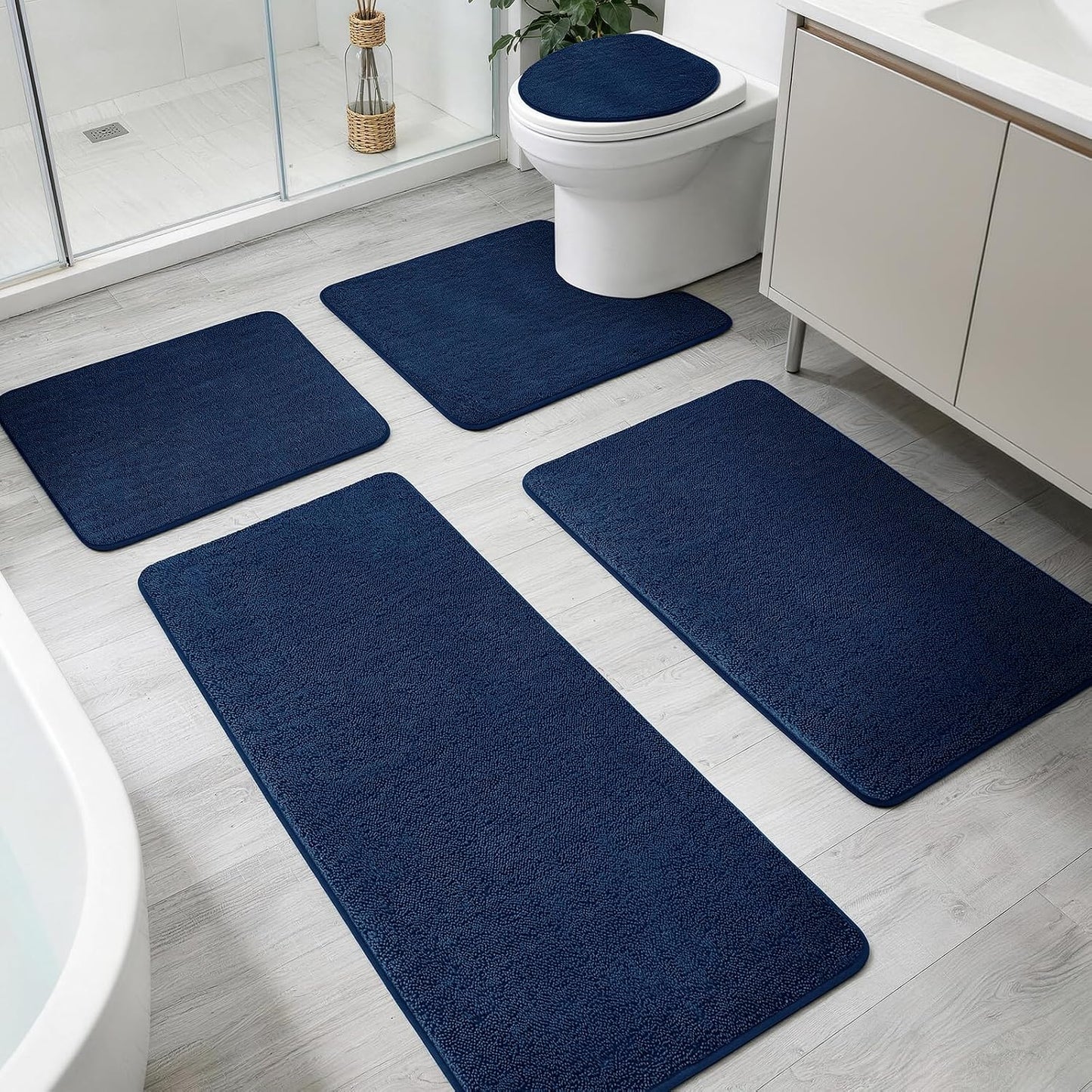 2-Piece Towel-Like Memory Foam Bathroom Rug Set, Dark Grey
