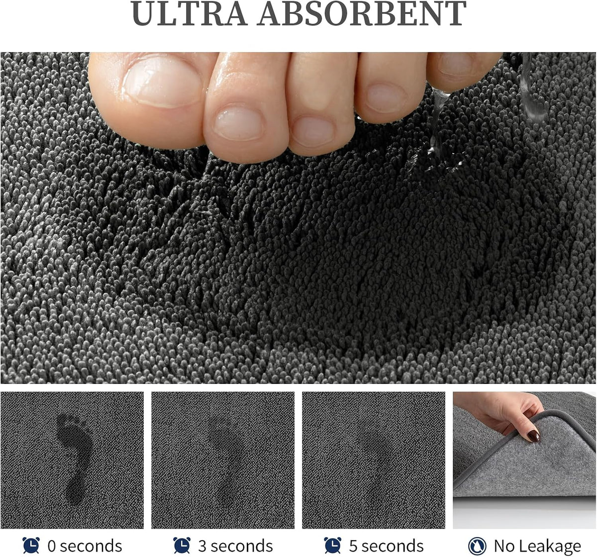 2-Piece Towel-Like Memory Foam Bathroom Rug Set, Dark Grey