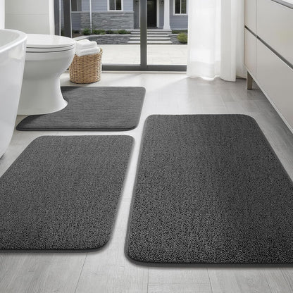 2-Piece Towel-Like Memory Foam Bathroom Rug Set, Dark Grey