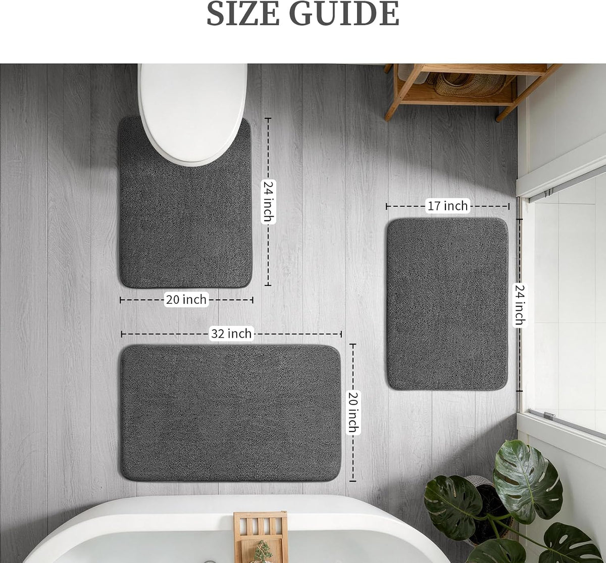 2-Piece Towel-Like Memory Foam Bathroom Rug Set, Dark Grey