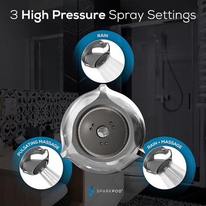 High Pressure Shower Head, 3 Inch Fixed Showerhead, Black Matte | Rain, Pulsating & Combo Modes, Helps Boosts Low Water Pressure, Anti-Clog Nozzles, Easy Install